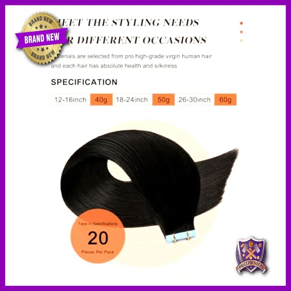 18 Inch Straight Remy Human Hair Tape In Extensions 50g 20 Pieces